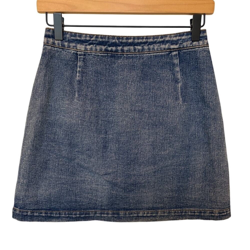 Signature8 Embroidered Floral Denim Button Front A-Line Mini Skirt size S-M - Picture 8 of 8